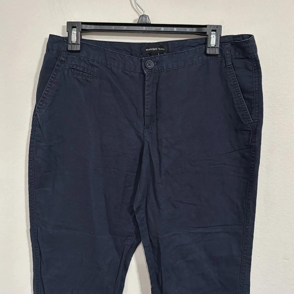 Mango Basic Navy Straight leg Ankle Chino Pants Flat Front Linen Cotton size 6